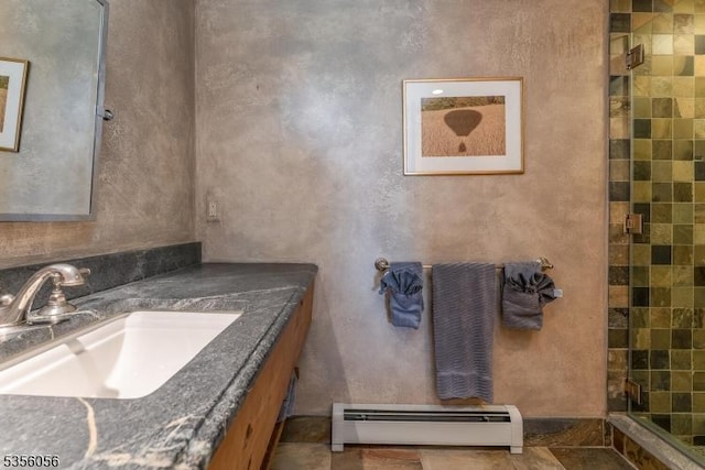 12 Woodland Rd, Franklin Twp, NJ 08867 - full bathroom with baseboard heating, a tile shower, and vanity