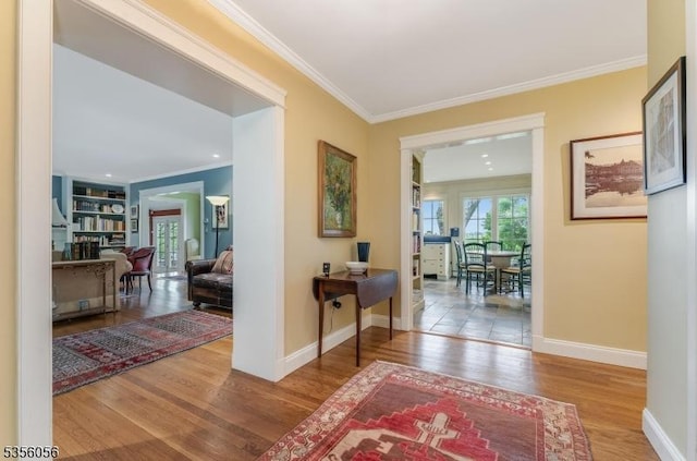 12 Woodland Rd, Franklin Twp, NJ 08867 - hall with ornamental molding, wood finished floors, and baseboards