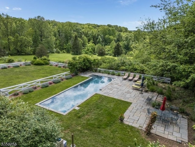 12 Woodland Rd, Franklin Twp, NJ 08867 - outdoor pool with a patio area and a wooded view
