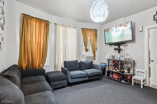 living room with carpet flooring and cooling unit