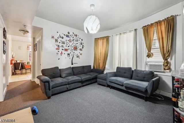 living room featuring carpet and cooling unit