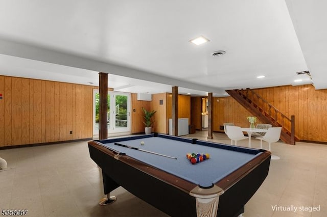 playroom featuring wooden walls and billiards table