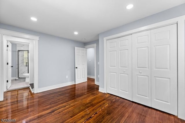 19 Oak Rd, Boonton Twp, NJ 07005 - unfurnished bedroom featuring dark wood-type flooring, baseboards, a closet, and recessed lighting