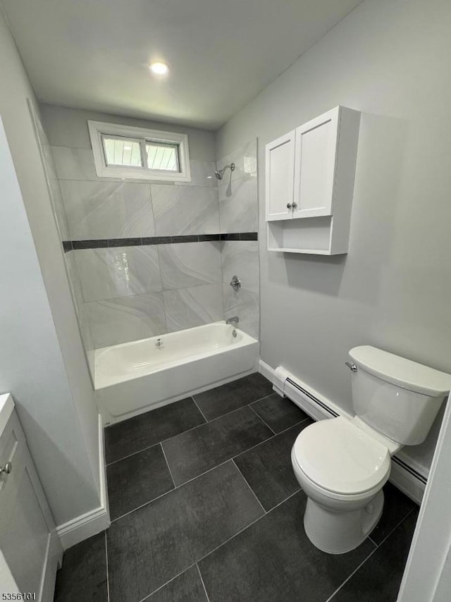 25 Ivy Pl, Vernon Twp, NJ 07418 - full bath featuring baseboard heating, tub / shower combination, toilet, and tile patterned floors