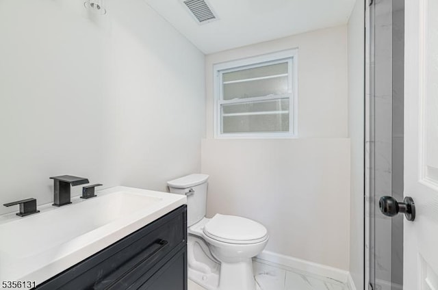 10 Maple Dr, Vernon Twp, NJ 07461 - full bath featuring toilet, marble finish flooring, vanity, a shower with door, and baseboards
