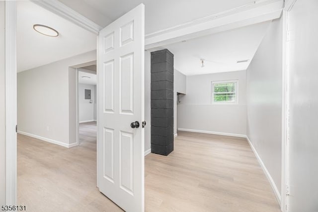 10 Maple Dr, Vernon Twp, NJ 07461 - below grade area with baseboards, light wood-style flooring, and a fireplace