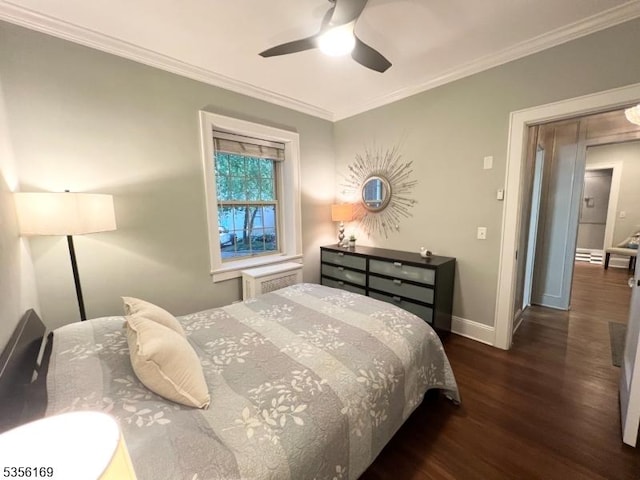 133 Summit Ave Unit 30, Summit City, NJ 07901 - bedroom with wood finished floors, ornamental molding, radiator heating unit, and ceiling fan