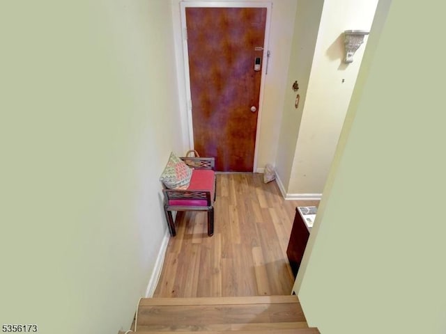 hallway featuring baseboards and light wood-style floors