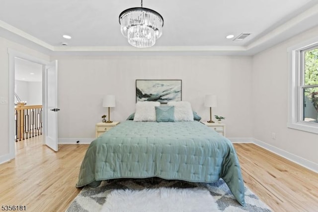 2227 Pine Ter, Scotch Plains Twp, NJ 07076 - bedroom with light wood-style flooring, a chandelier, baseboards, and recessed lighting
