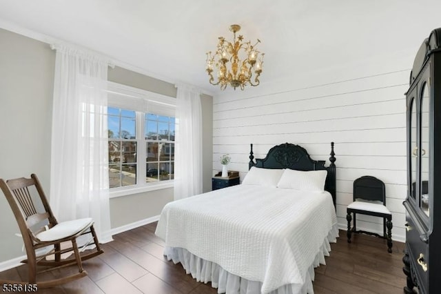 2 Lee Dr, Morris Twp, NJ 07960 - bedroom featuring dark wood finished floors, a chandelier, and baseboards