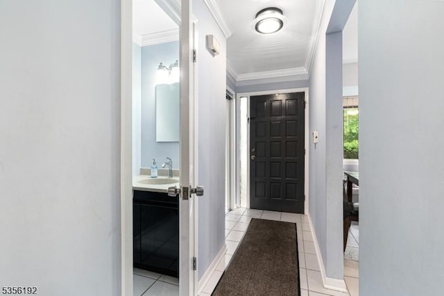 130 Chelsea Way, Bridgewater Twp, NJ 08807 - foyer entrance with light tile patterned flooring, crown molding, and baseboards