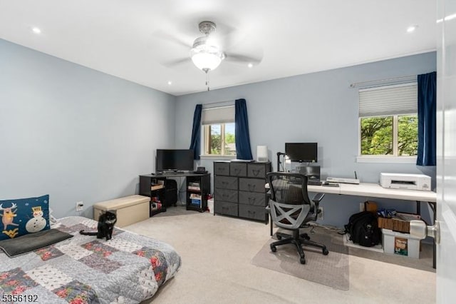 130 Chelsea Way, Bridgewater Twp, NJ 08807 - home office with carpet flooring, plenty of natural light, a ceiling fan, and recessed lighting
