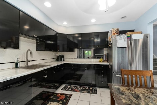 130 Chelsea Way, Bridgewater Twp, NJ 08807 - kitchen featuring dark cabinets, freestanding refrigerator, a sink, dishwasher, and recessed lighting
