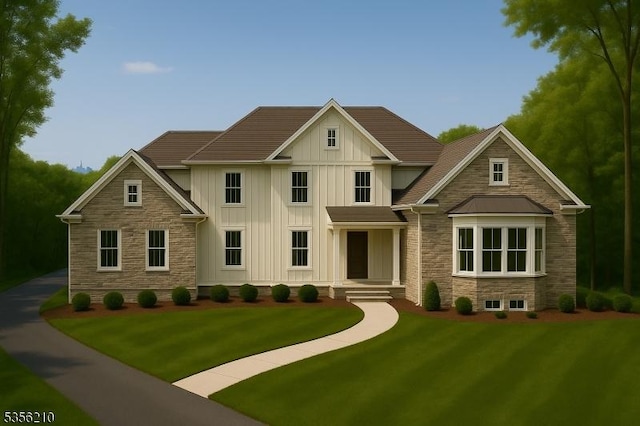 113 Highview Ter, Hawthorne Boro, NJ 07506 - view of front of property featuring stone siding, board and batten siding, and a front lawn