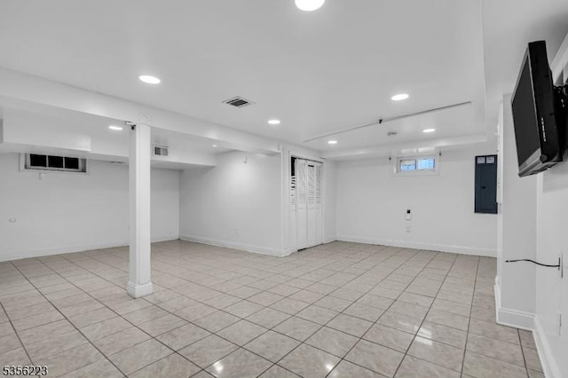 548 Birchwood Rd, Linden City, NJ 07036 - below grade area featuring recessed lighting, light tile patterned flooring, baseboards, and electric panel