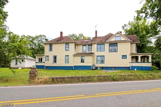 111 Decker Pond Rd, Green Twp, NJ 07821 - rear view of house featuring a chimney and a yard