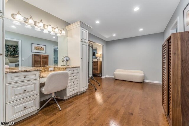 30 Southgate Dr, Clinton Twp, NJ 08801 - bathroom featuring wood finished floors, baseboards, recessed lighting, and vanity