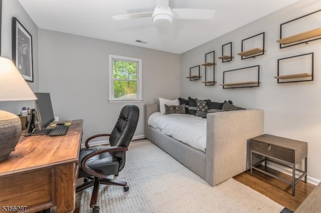30 Southgate Dr, Clinton Twp, NJ 08801 - office area with a ceiling fan, baseboards, and wood finished floors