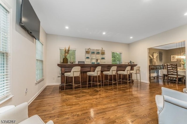 30 Southgate Dr, Clinton Twp, NJ 08801 - indoor dry bar with wood finished floors, recessed lighting, baseboards, and a chandelier