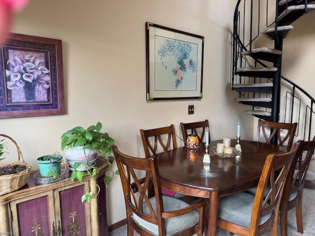 8 Le Touquet Unit 4, Vernon Twp, NJ 07462 - dining room featuring carpet floors and stairway