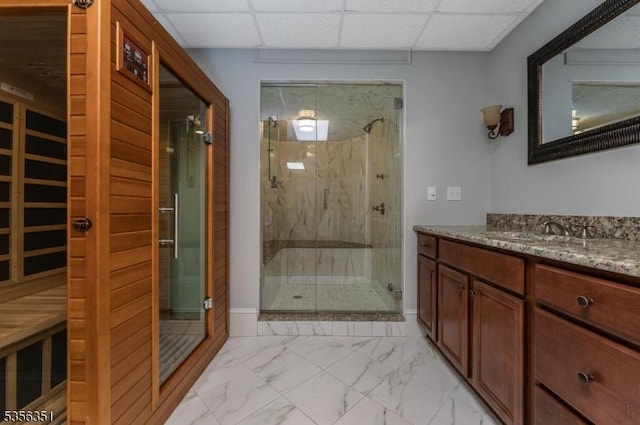 152 Whitebridge Rd, Franklin Twp, NJ 08867 - bathroom featuring a marble finish shower, marble look tiles, and vanity