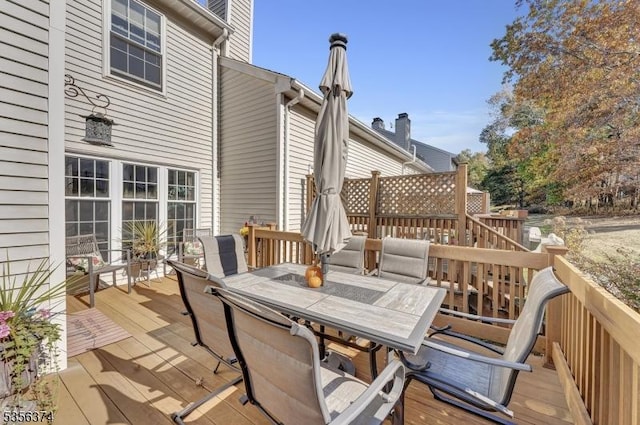 deck featuring outdoor dining area