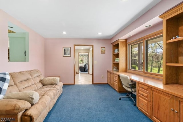75 Wolfs Corner Rd, Green Twp, NJ 07860 - carpeted home office with built in study area, recessed lighting, and baseboards