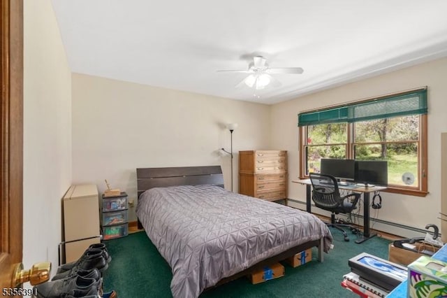 75 Wolfs Corner Rd, Green Twp, NJ 07860 - carpeted bedroom featuring a baseboard heating unit and a ceiling fan