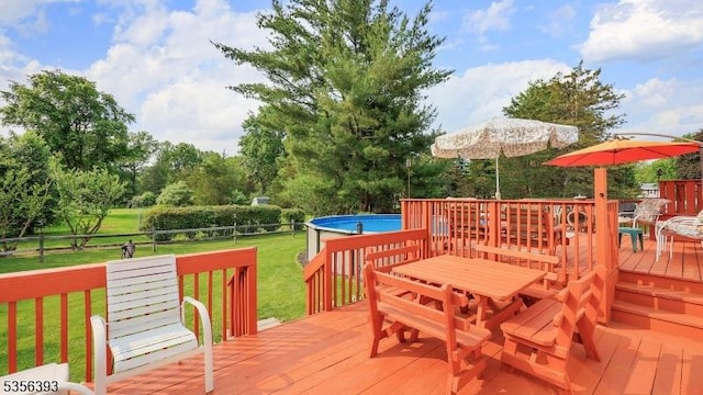 12 Fox Chase Run, Hillsborough Twp, NJ 08844 - wooden deck with an outdoor pool and outdoor dining space