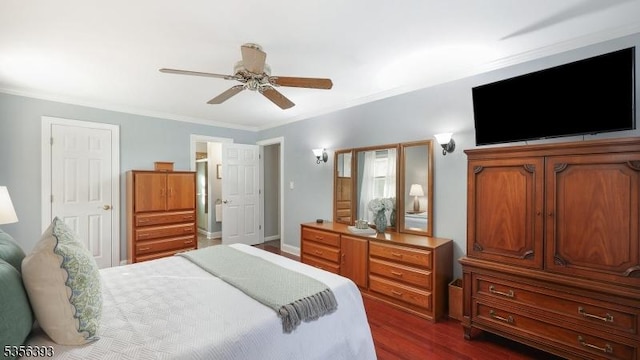 12 Fox Chase Run, Hillsborough Twp, NJ 08844 - bedroom featuring ornamental molding, dark wood finished floors, and a ceiling fan