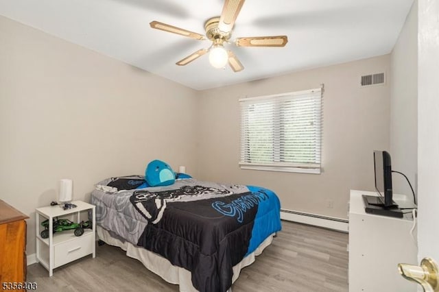 87 Ivy Ln, Bridgewater Twp, NJ 08807 - bedroom with baseboard heating, wood finished floors, and ceiling fan
