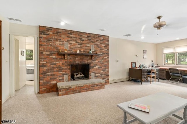 87 Ivy Ln, Bridgewater Twp, NJ 08807 - living room with carpet flooring, washer / clothes dryer, an office area, a baseboard radiator, and recessed lighting