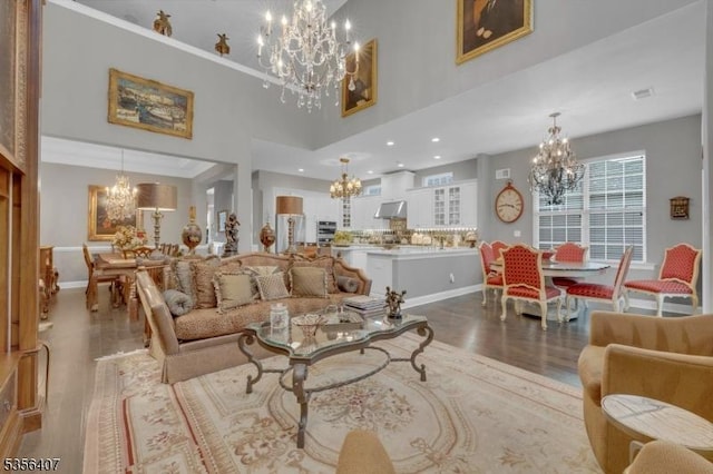 16 Gordon Way, Mount Olive Twp, NJ 07836 - living area featuring a chandelier and wood finished floors