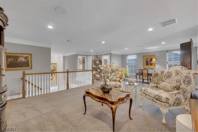 16 Gordon Way, Mount Olive Twp, NJ 07836 - carpeted living area with crown molding and recessed lighting