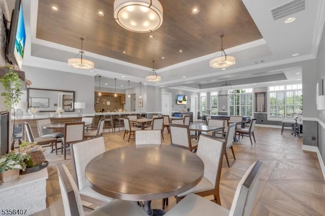 16 Gordon Way, Mount Olive Twp, NJ 07836 - dining space with a raised ceiling, ornamental molding, and recessed lighting