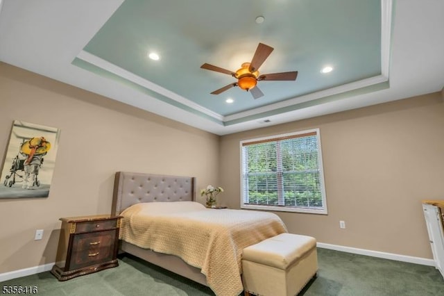 1111 Conrad Way, Franklin Twp, NJ 08873 - carpeted bedroom with a tray ceiling, baseboards, recessed lighting, and a ceiling fan
