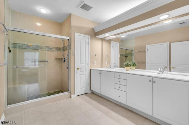 1111 Conrad Way, Franklin Twp, NJ 08873 - full bathroom with a shower stall, tile patterned flooring, double vanity, and baseboards