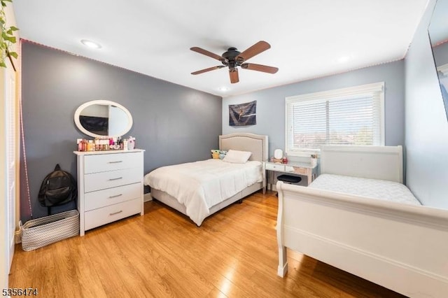 3522 Richmond Ct, Hillsborough Twp, NJ 08844 - bedroom featuring light wood-type flooring, recessed lighting, and a ceiling fan