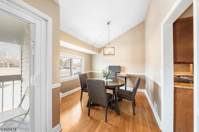 3522 Richmond Ct, Hillsborough Twp, NJ 08844 - dining room with light wood finished floors, lofted ceiling, baseboards, and a chandelier