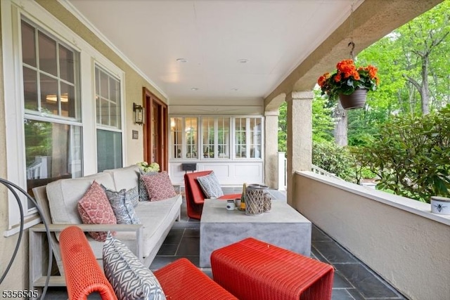 34 Crane Rd, Mountain Lakes Boro, NJ 07046 - balcony with an outdoor living space and covered porch