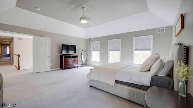 1 Dewing Ct, Raritan Twp, NJ 08551 - bedroom featuring light colored carpet, ceiling fan, lofted ceiling, and baseboards