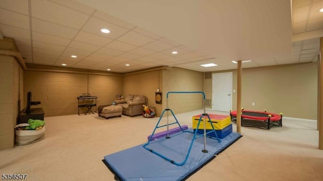 1 Dewing Ct, Raritan Twp, NJ 08551 - game room featuring carpet flooring, a paneled ceiling, and recessed lighting