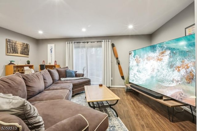 living room featuring wood finished floors and recessed lighting