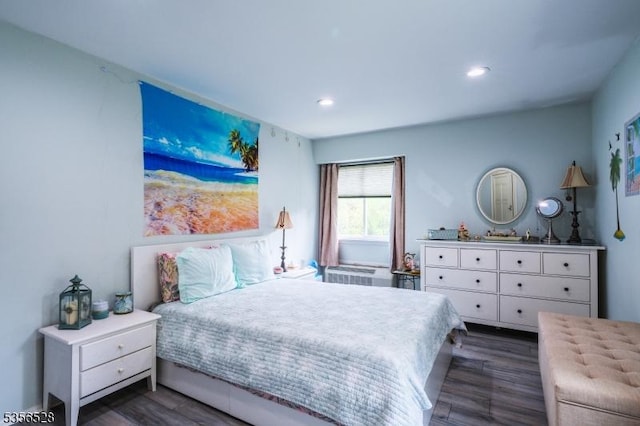 bedroom featuring recessed lighting and dark wood-type flooring