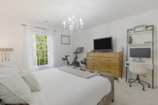66 Jamestown Rd, Bernards Twp, NJ 07920 - bedroom featuring light colored carpet, a chandelier, baseboards, and an office area