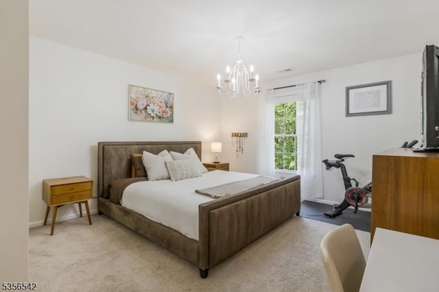 66 Jamestown Rd, Bernards Twp, NJ 07920 - bedroom featuring a chandelier, light carpet, and baseboards