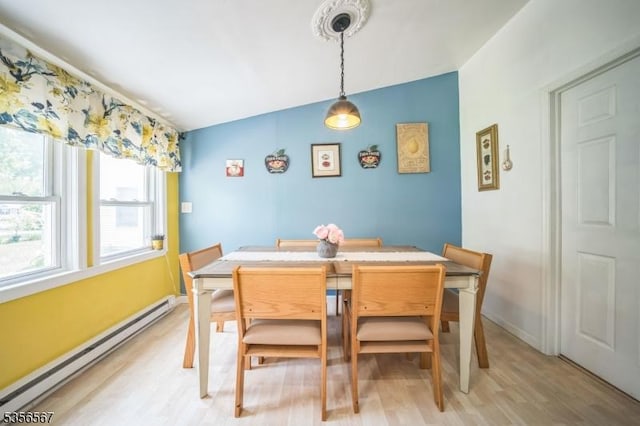 129 River Dr, Parsippany-Troy Hills Twp, NJ 07034 - dining room with baseboard heating, light wood-style flooring, and baseboards