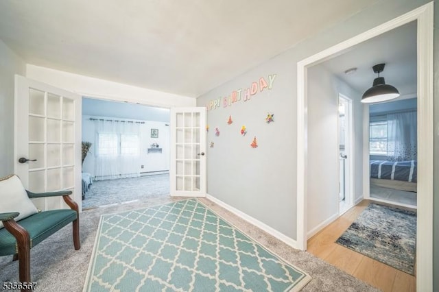 129 River Dr, Parsippany-Troy Hills Twp, NJ 07034 - hallway featuring french doors, plenty of natural light, wood finished floors, and baseboards