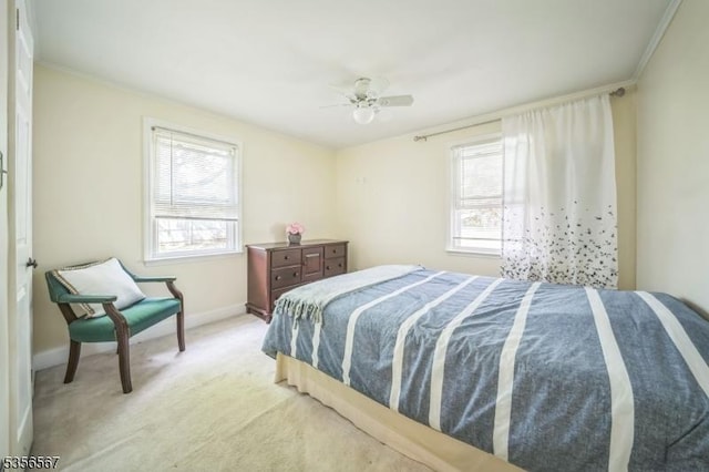129 River Dr, Parsippany-Troy Hills Twp, NJ 07034 - bedroom with light carpet, baseboards, crown molding, and ceiling fan