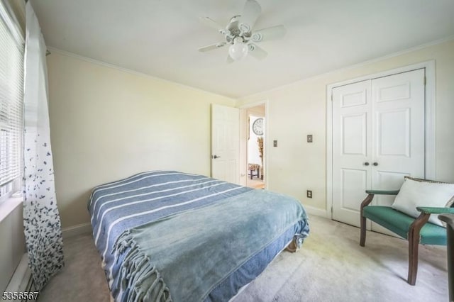 129 River Dr, Parsippany-Troy Hills Twp, NJ 07034 - bedroom with carpet, crown molding, a closet, ceiling fan, and baseboards